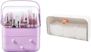 SUNFICON Makeup Organizer Holder Cosmetic Storage Box and Wall Mounted Cotton Pads Holder