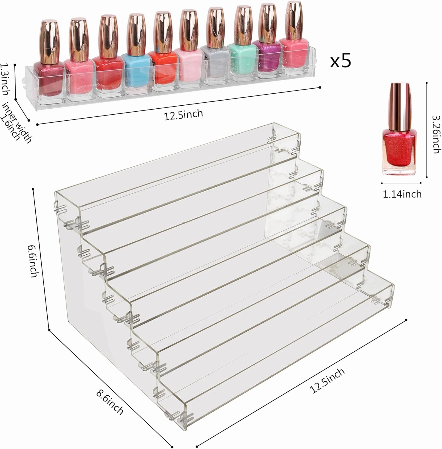 Sunglass Organizer Easy Snap-on Assembly, Acrylic Sticker Display Stand for Vendors, Nail Polish Holder Nail Desk Essential Oil Lipstick Storage,Clear Sunglasses Perfume Organizer (5 Layers)