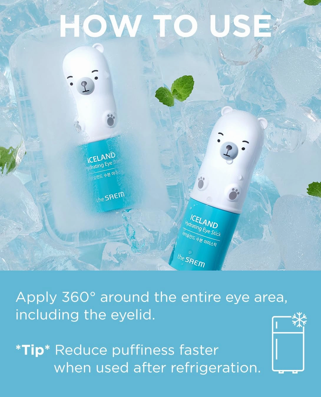 The SAEM Iceland Hydrating Eye Stick 0.24Oz - Cooling Eye Balm for Dark Circles and Puffiness – under Eye Treatment - Reduce Wrinkles and Moisturizing - Minimize Dark & Puffy Eyes - Aqua Scent