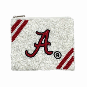 THE UNIVERSITY OF ALABAMA BEADED ZIP COIN BAG-WHITE