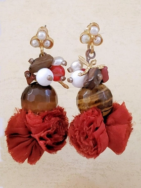 Tiger's Eye and Pearl Earrings