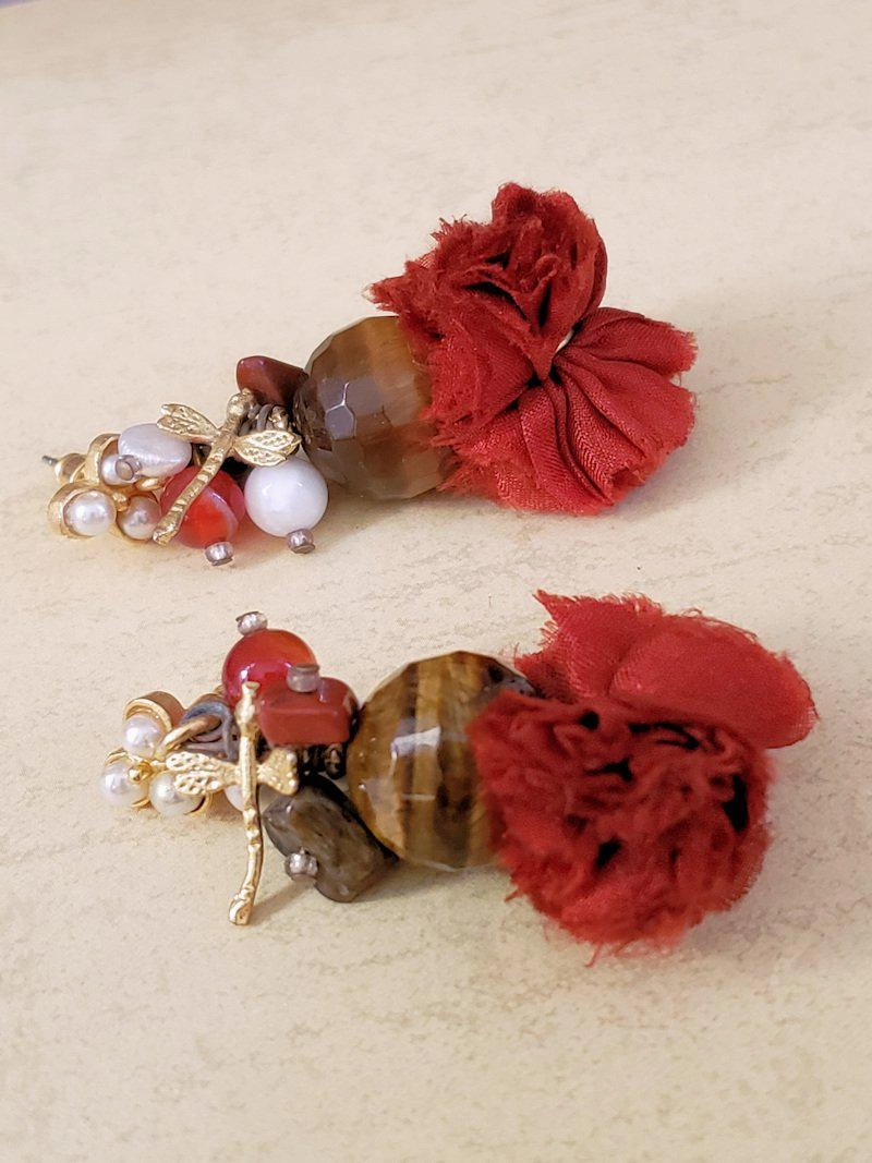 Tiger's Eye and Pearl Earrings