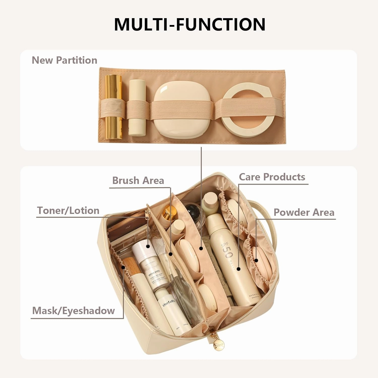 Travel Makeup Bag Organizer Countertop Case Toiletry Bag Cosmetic Bag for Women Vanity Storage Bathroom Counter Skincare Organizers Pouch with Divider and Handle Travel Essentials Gift for Girl