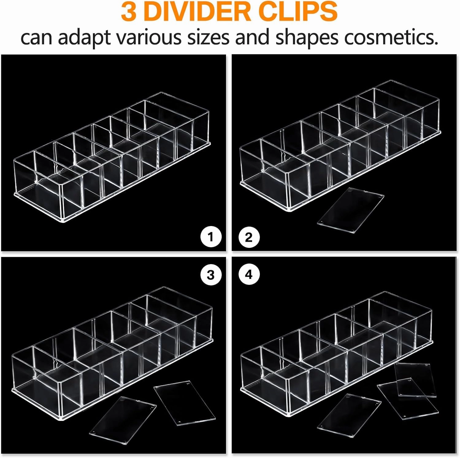 Tuanse 8 Pcs Acrylic Makeup Compact Organizer Detachable 8 Spaces Clear Vanity Drawer Organizer Eyeshadow Palette Storage for Lipstick Highlighter, Skincare Cosmetic Display Cases for Bathroom