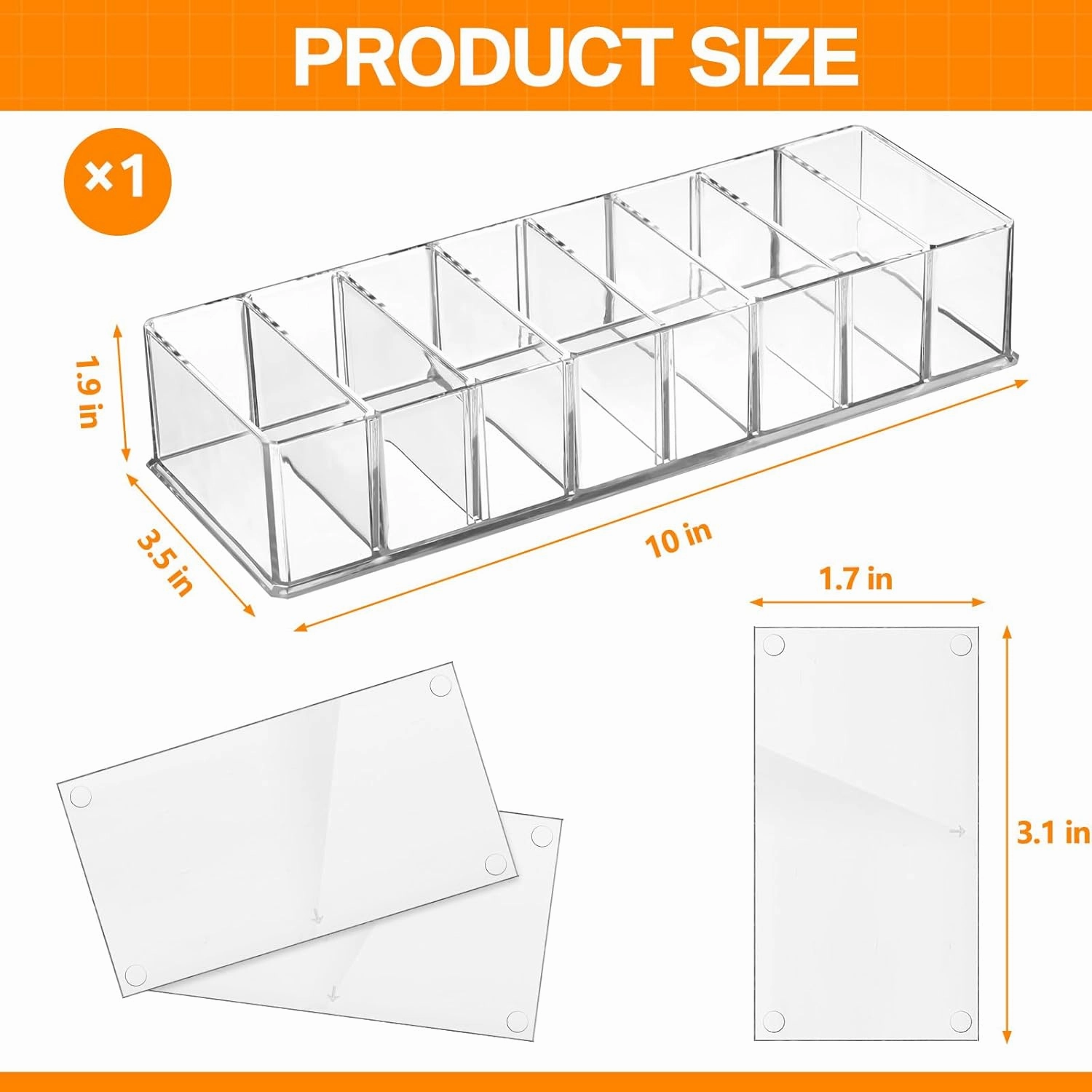 Tuanse 8 Pcs Acrylic Makeup Compact Organizer Detachable 8 Spaces Clear Vanity Drawer Organizer Eyeshadow Palette Storage for Lipstick Highlighter, Skincare Cosmetic Display Cases for Bathroom