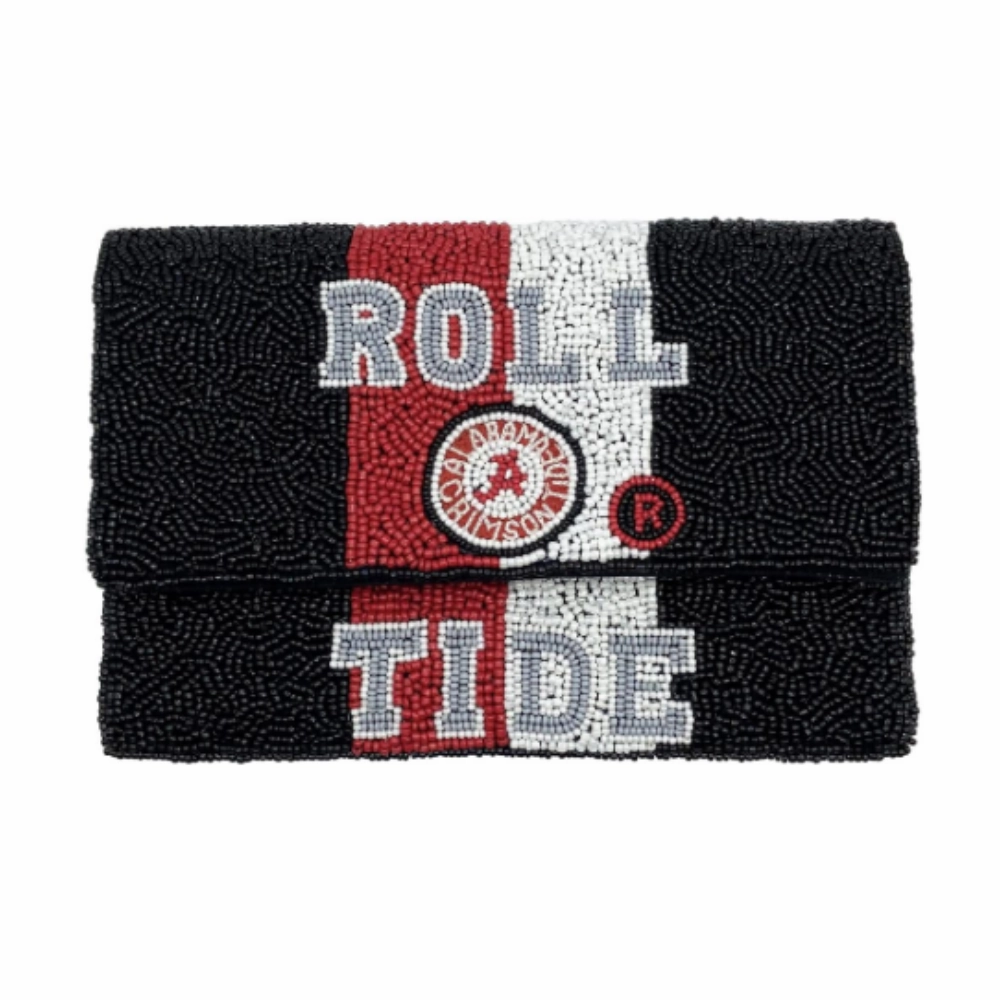 UNIVERSITY OF ALABAMA ROLL TIDE MINI BEADED CLUTCH