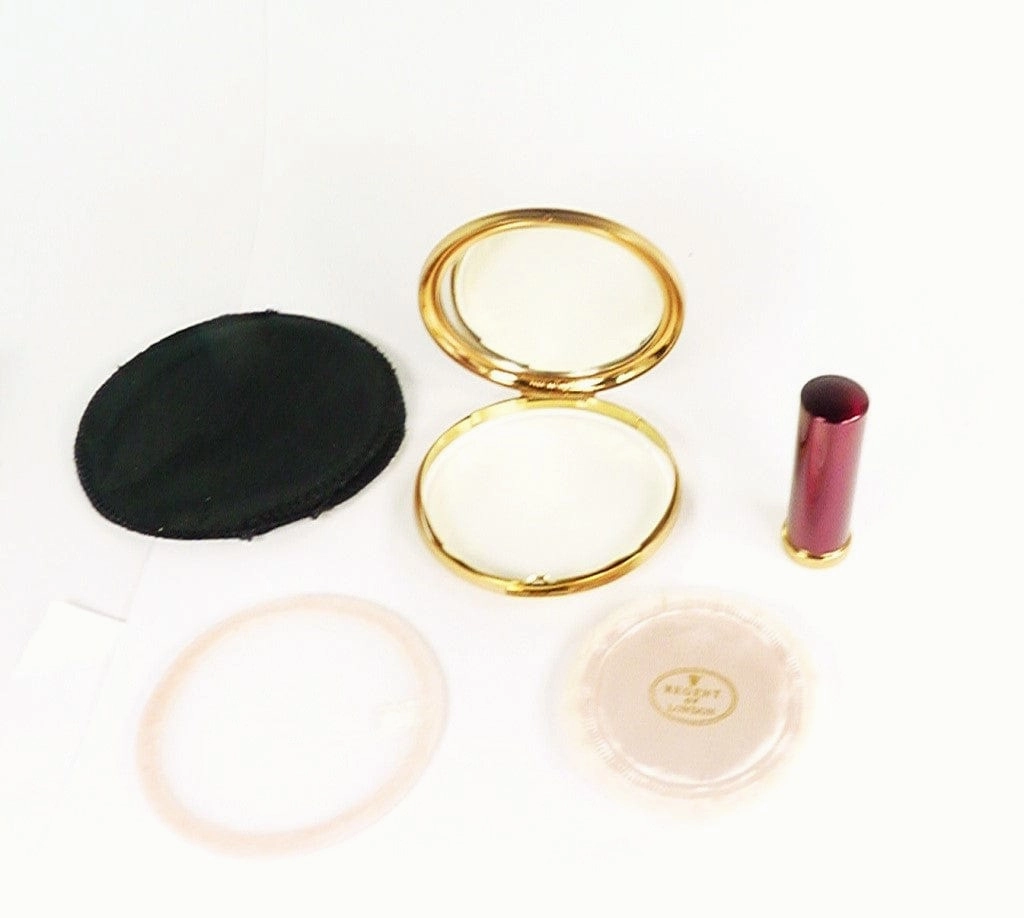 Unused Cased Crimson Enamel Compact Mirror And Lipstick Holder 1950s