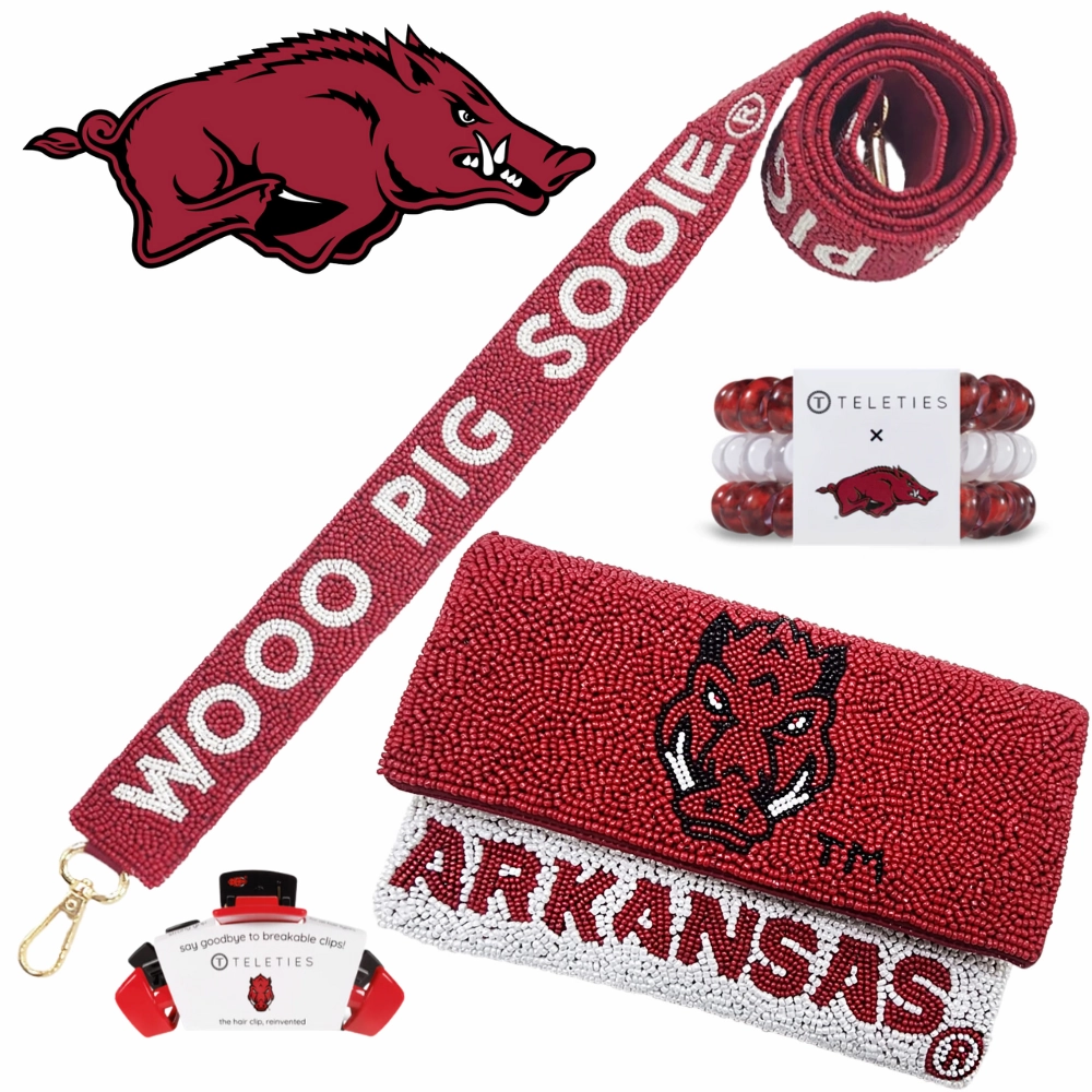UOFA UNIVERSITY OF ARKANSAS RAZORBACK BEADED MINI CLUTCH