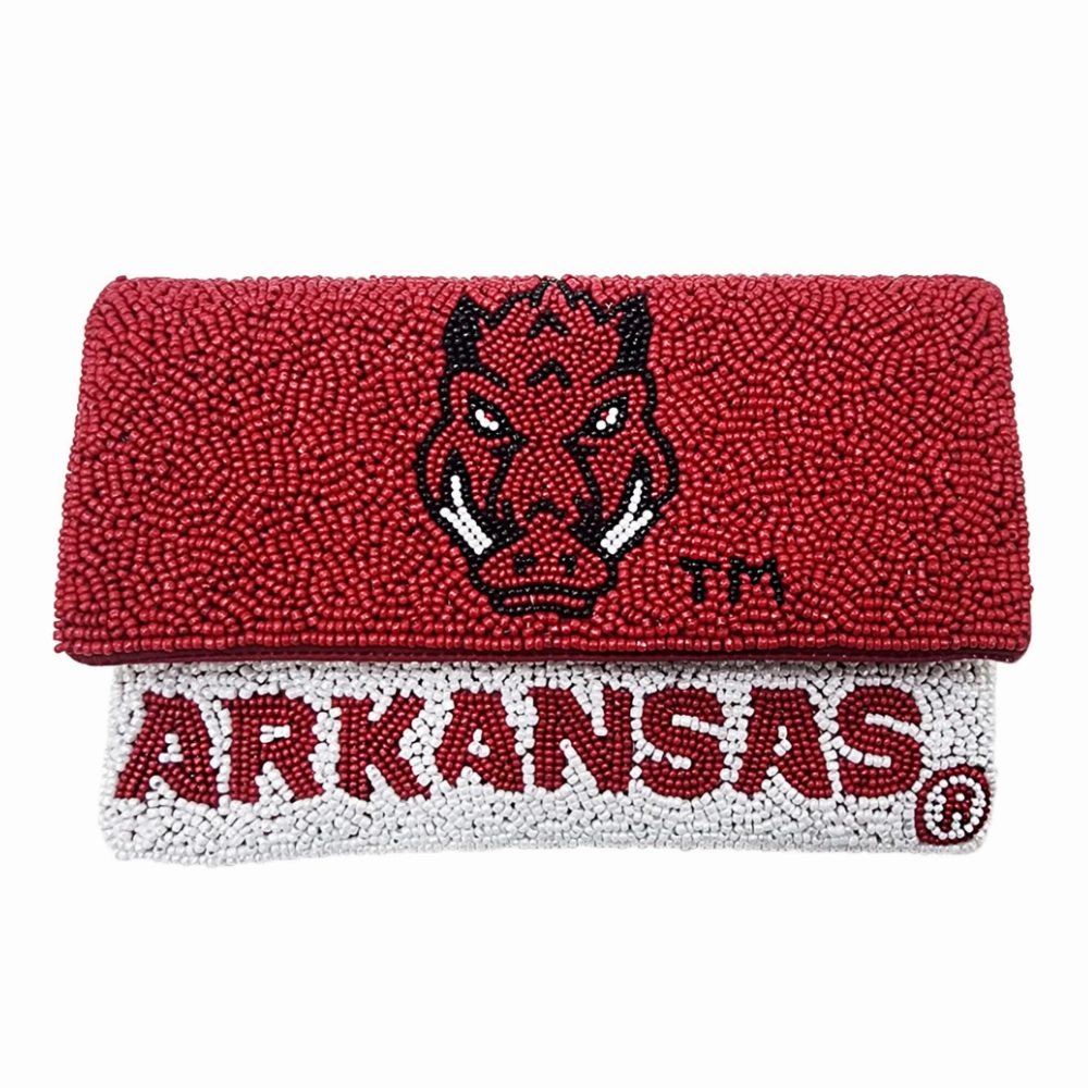 UOFA UNIVERSITY OF ARKANSAS RAZORBACK BEADED MINI CLUTCH