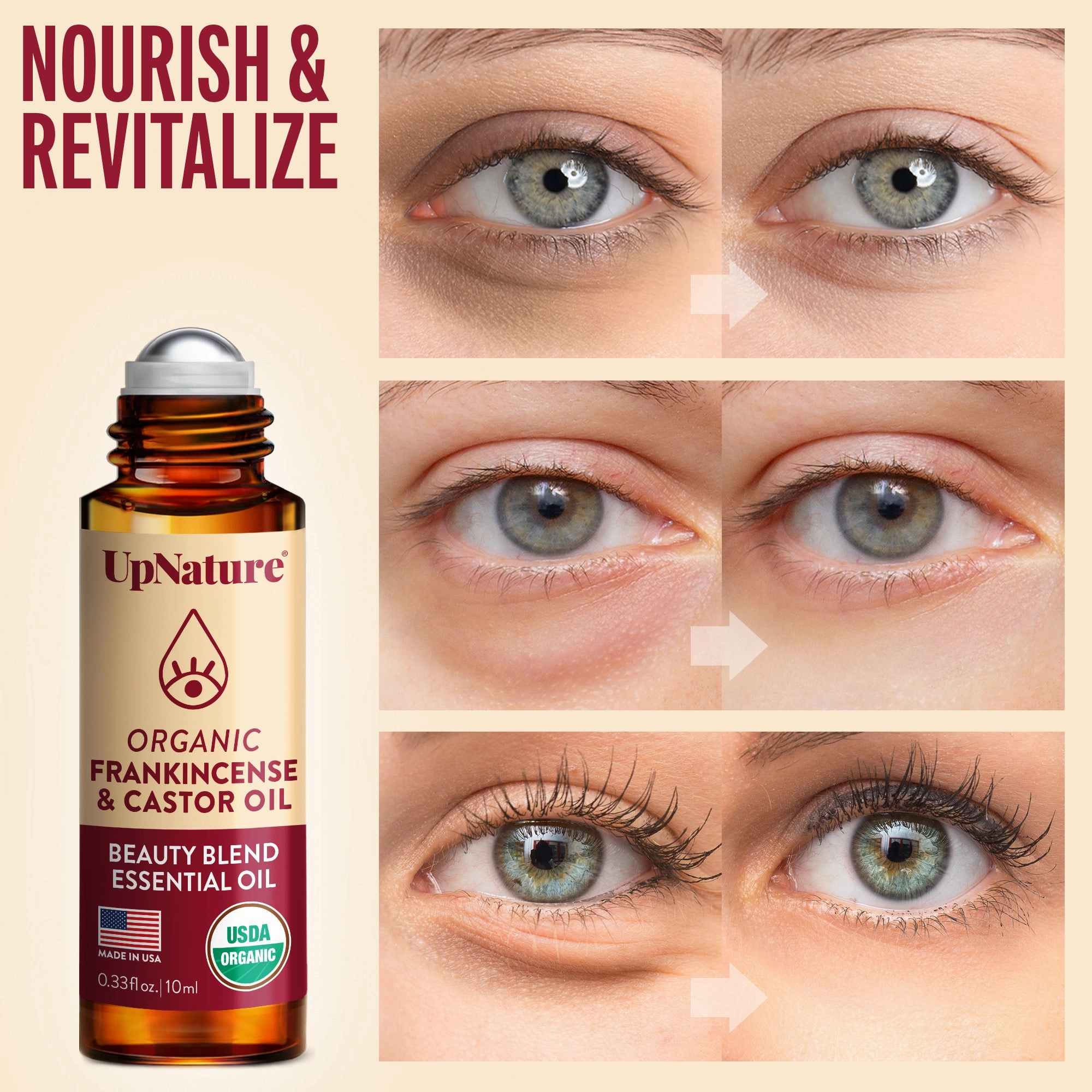 UpNature Beauty Essential Oil Blend Roll On - 100% Organic Castor Oil & Frankincense for Face Under Eye Roller Ball Rollerball