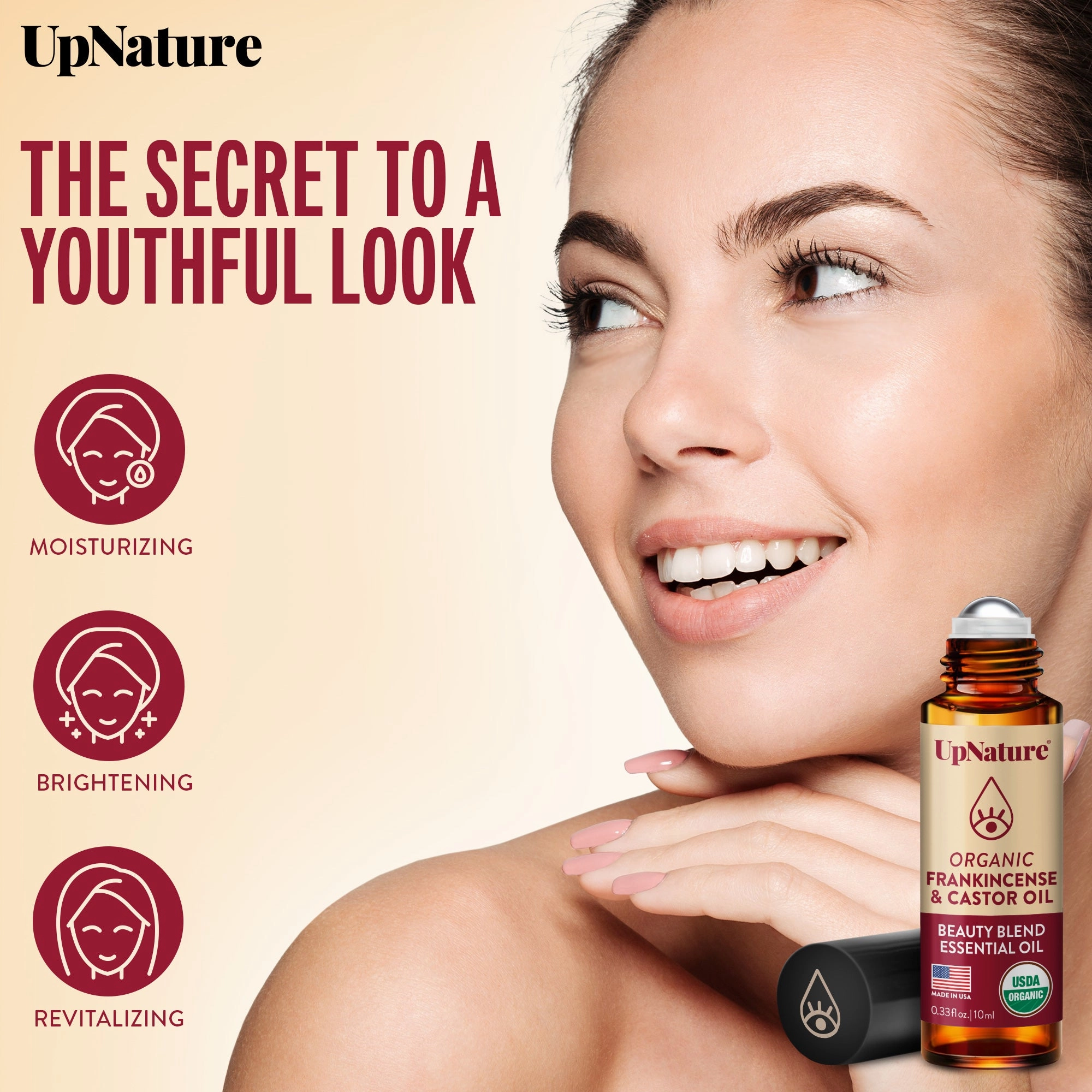 UpNature Beauty Essential Oil Blend Roll On - 100% Organic Castor Oil & Frankincense for Face Under Eye Roller Ball Rollerball