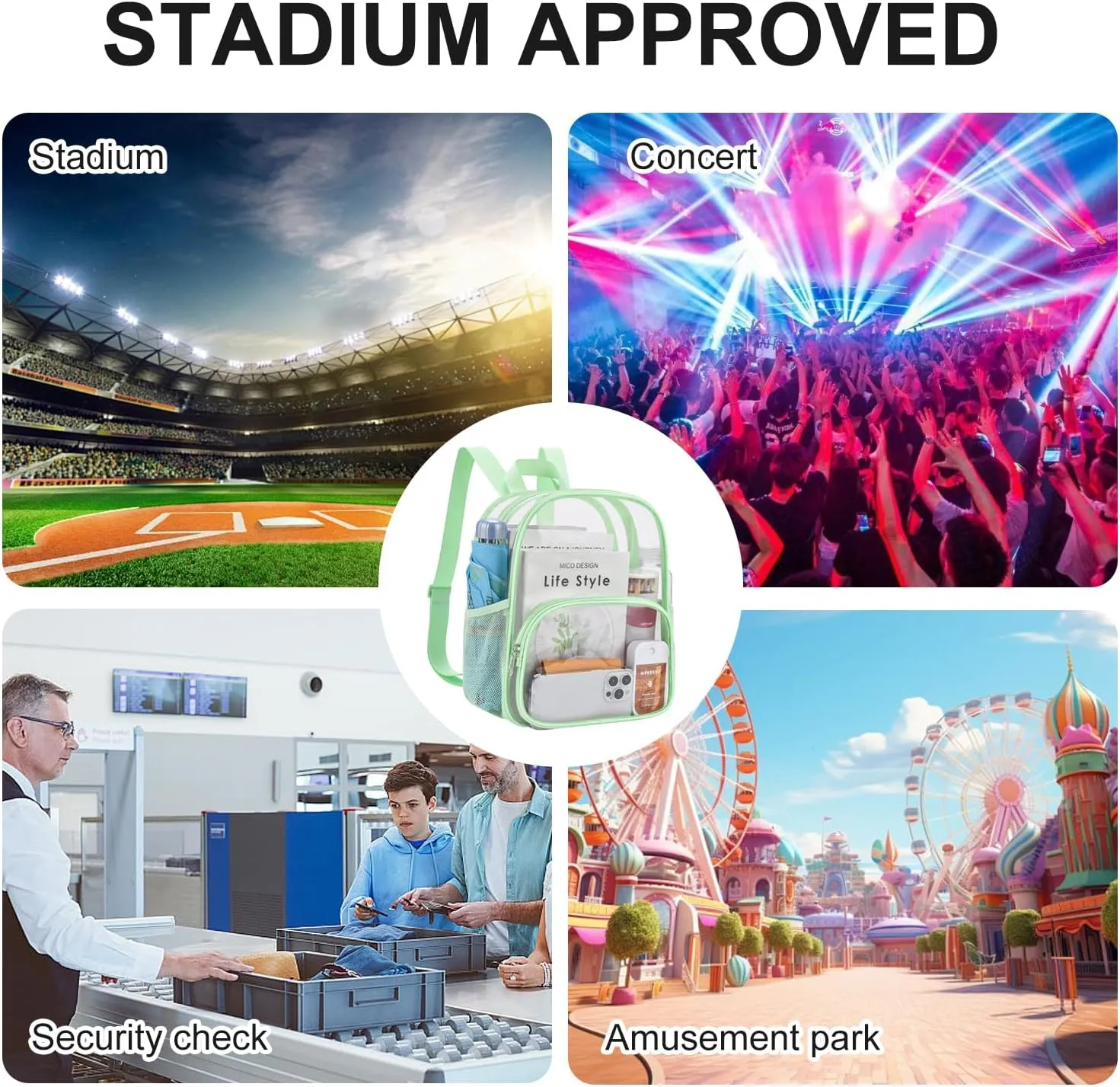 USPECLARE Clear Backpack for Stadium Events Small Clear Backpack 11.5x9.5x6 for Concert Sport Events Work Travel