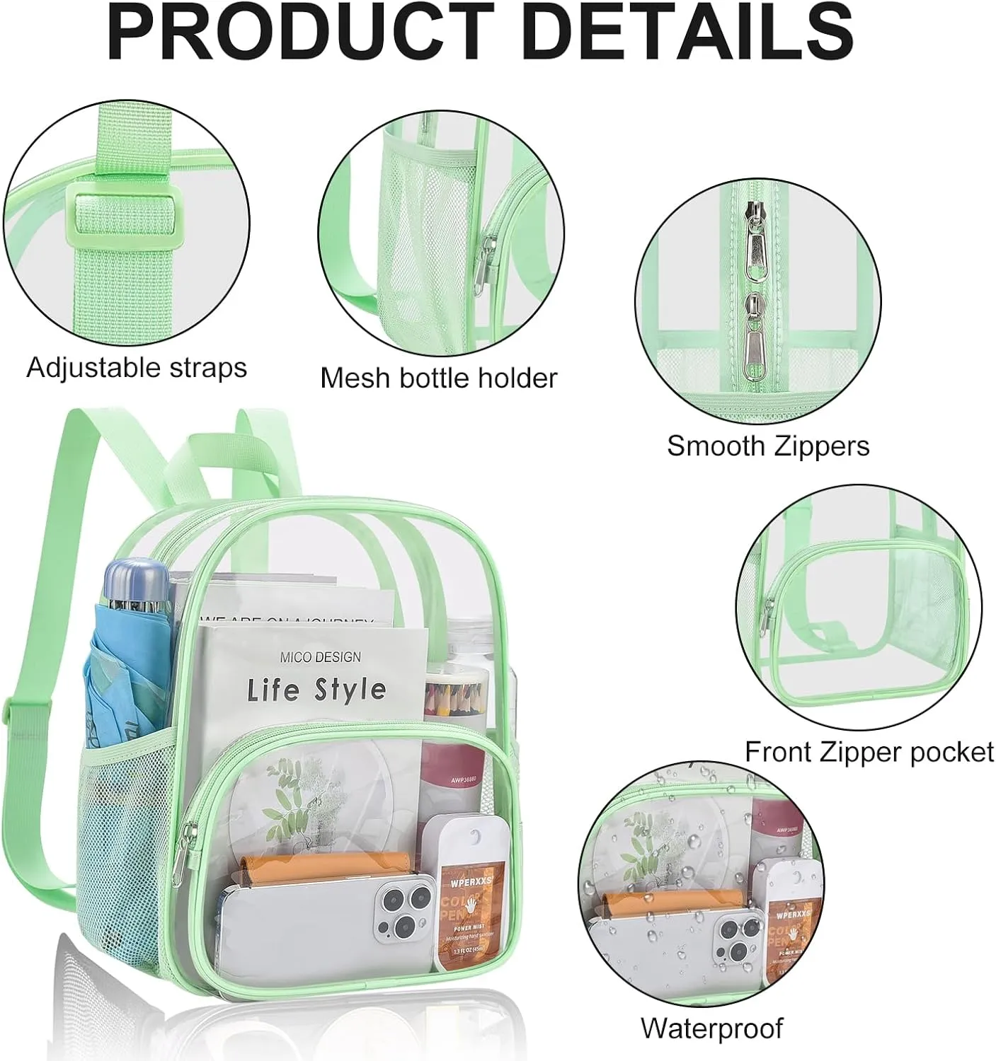 USPECLARE Clear Backpack for Stadium Events Small Clear Backpack 11.5x9.5x6 for Concert Sport Events Work Travel