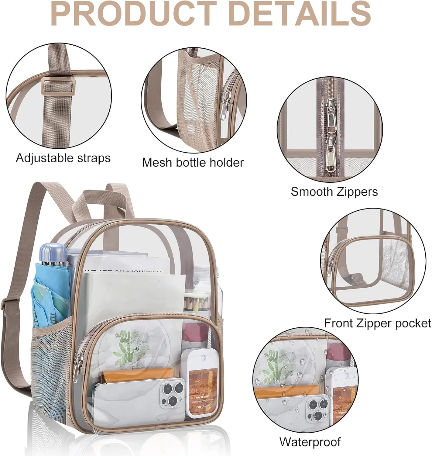 USPECLARE Clear Backpack for Stadium Events Small Clear Backpack 11.5x9.5x6 for Concert Sport Events Work Travel