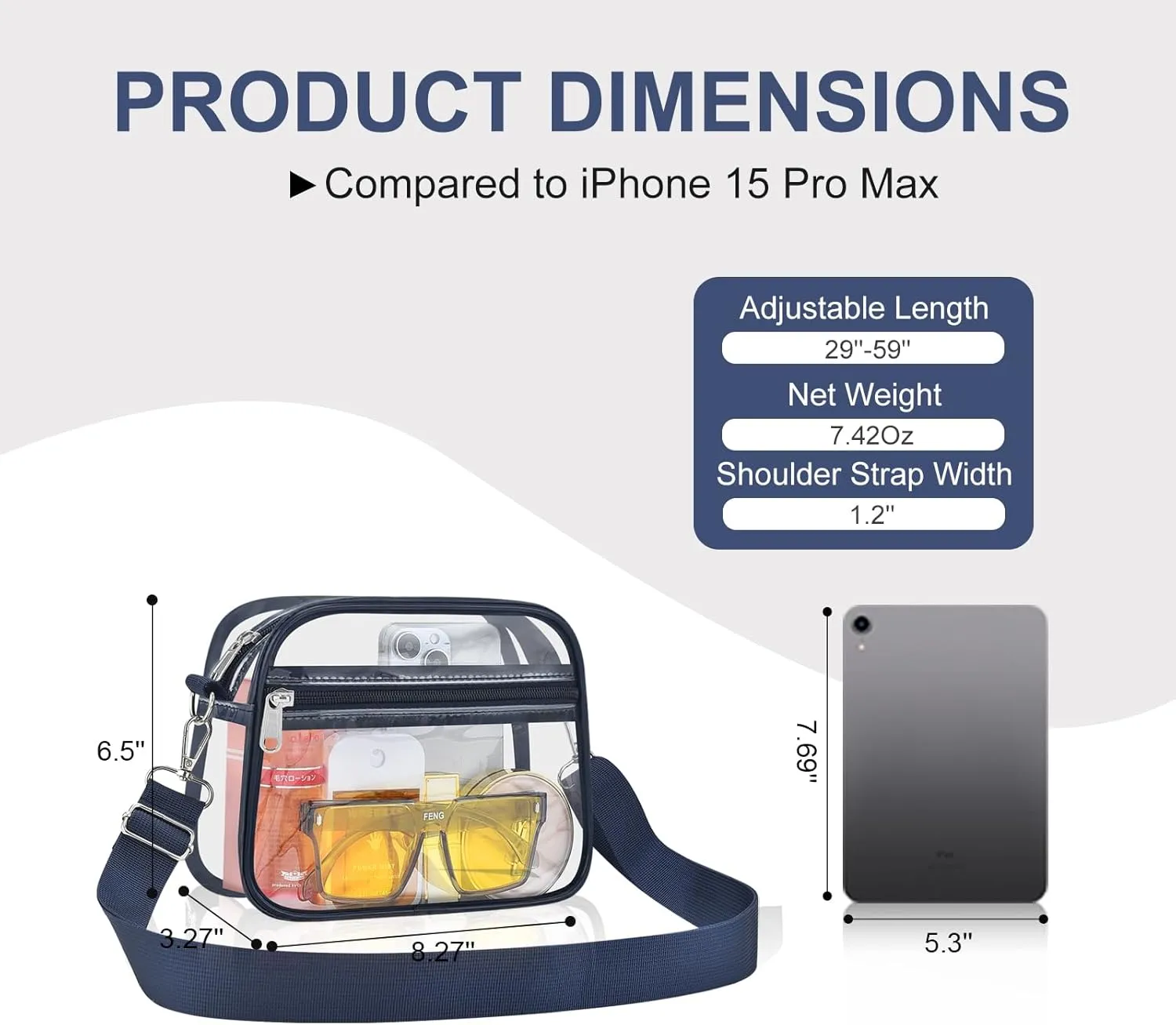 USPECLARE Clear Bag for Stadium Events Clear Purse for Women and Men for Sports Events Concerts Festivals