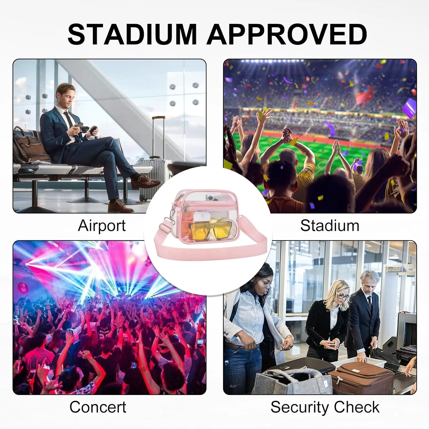 USPECLARE Clear Bag for Stadium Events Clear Purse for Women and Men for Sports Events Concerts Festivals