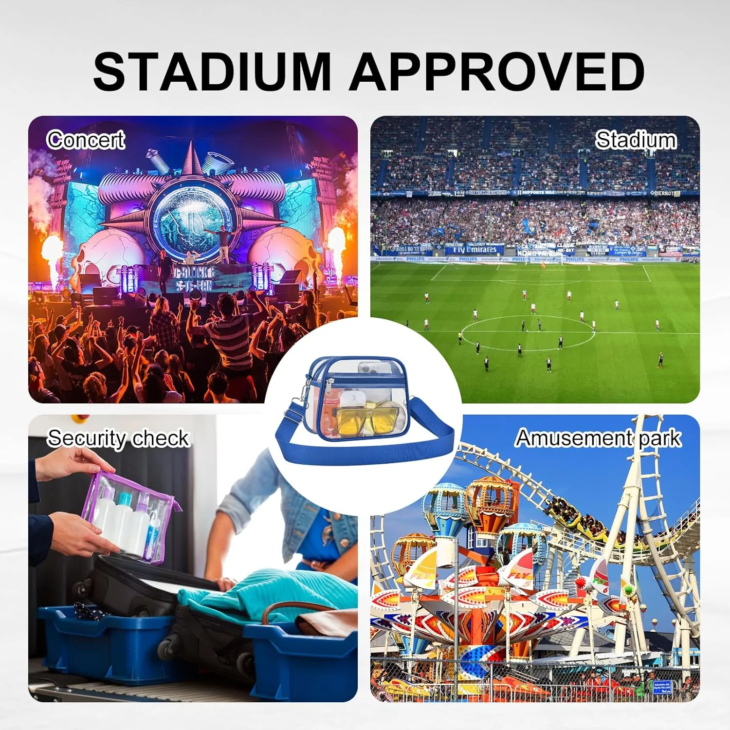 USPECLARE Clear Bag for Stadium Events Clear Purse for Women and Men for Sports Events Concerts Festivals