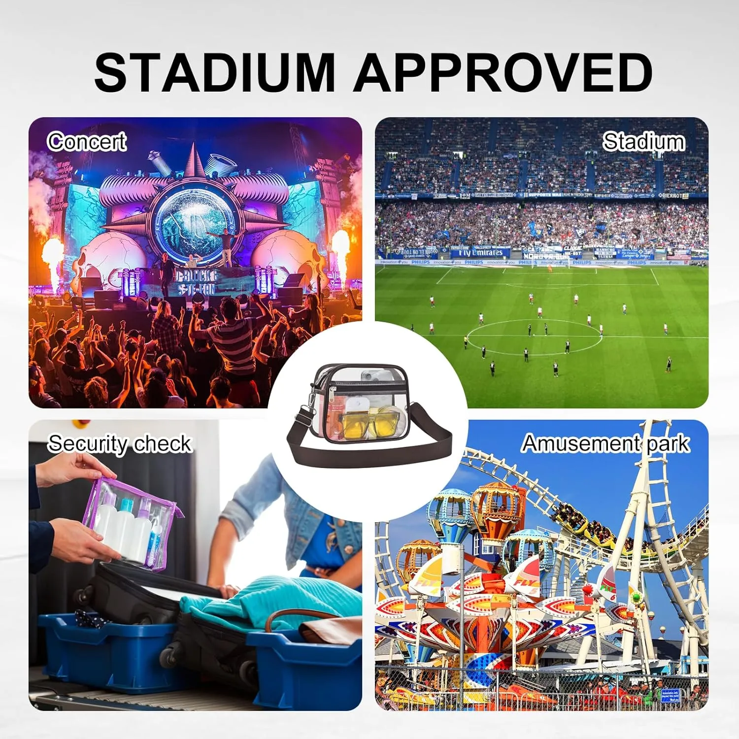 USPECLARE Clear Bag for Stadium Events Clear Purse for Women and Men for Sports Events Concerts Festivals