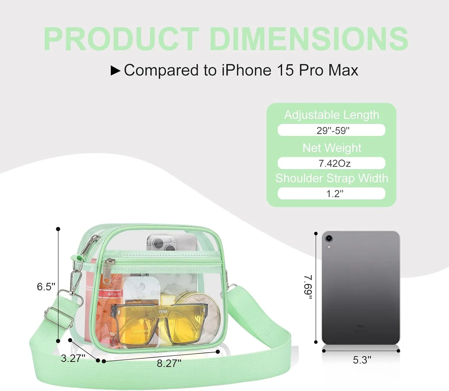 USPECLARE Clear Bag for Stadium Events Clear Purse for Women and Men for Sports Events Concerts Festivals