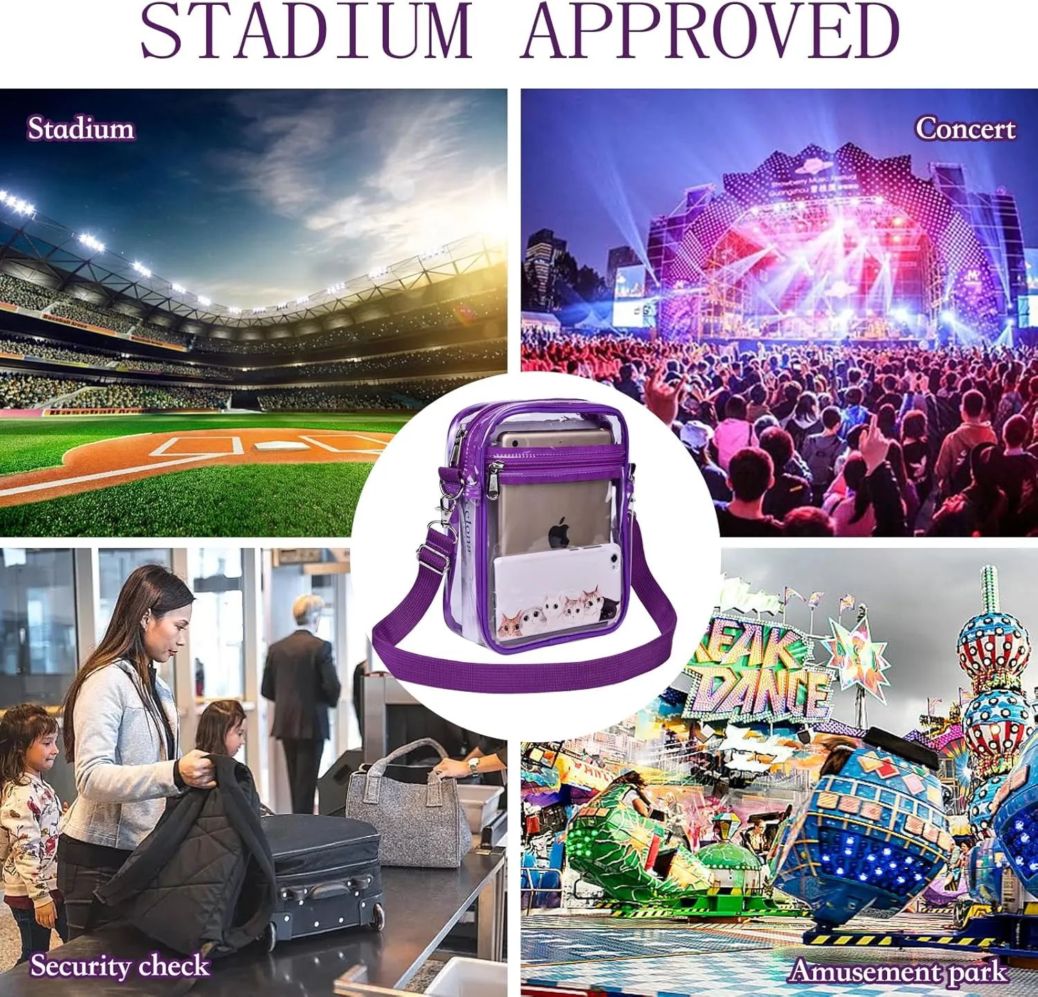 USPECLARE Clear Purse Stadium Approved CrossBody Bag for Men and Women