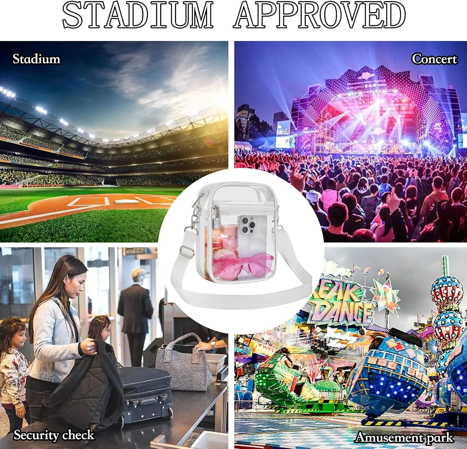 USPECLARE Clear Purse Stadium Approved CrossBody Bag for Men and Women