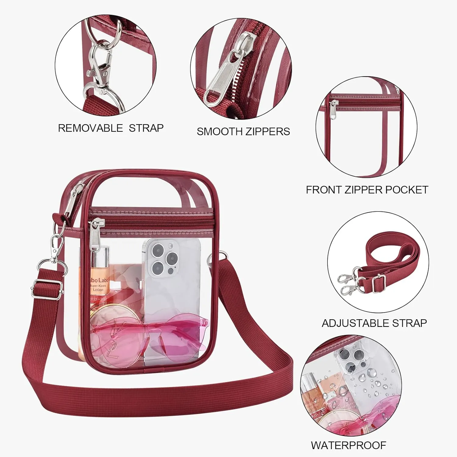 USPECLARE Clear Purse Stadium Approved CrossBody Bag for Men and Women