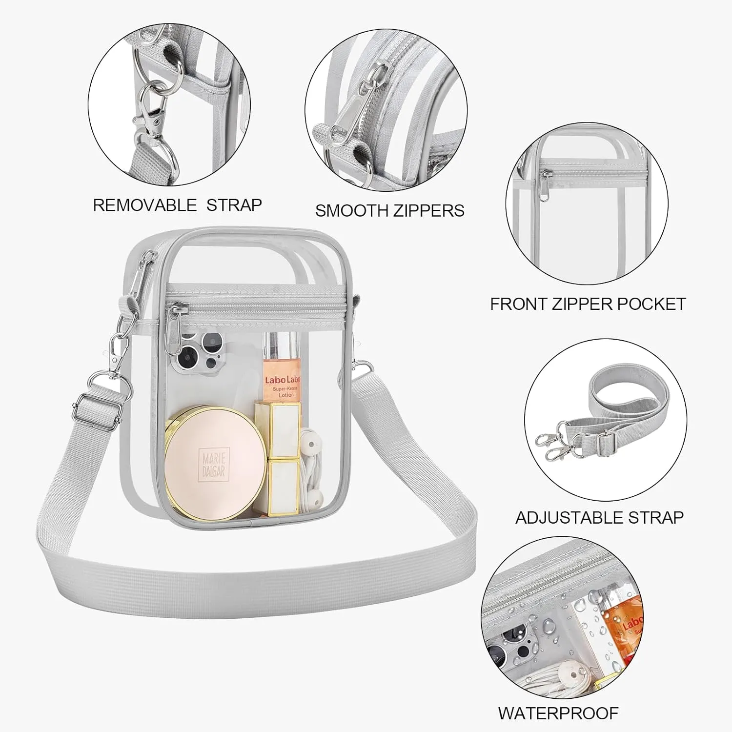 USPECLARE Clear Purse Stadium Approved CrossBody Bag for Men and Women