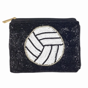 VOLLEYBALL BEADED ZIP COIN PURSE - BLACK