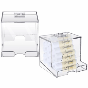 Wenqik 2 Pack Clear Acrylic Lip Balm Dispenser with Hinged Lid Home Freestanding Countertop Display for Lipsticks Glosses or Lip Balm Essential Oils (3.4 x 3.4 x 3.07 inch)