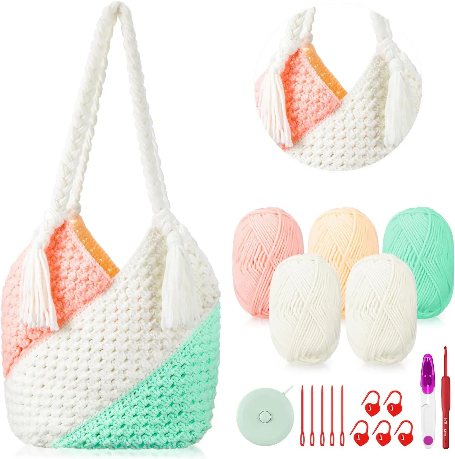 Whdiystella Crochet Bag Kit Crochet Kit for Beginners Starter Knitting Kit with Step-by-Step Video Tutorials Adult Crafts Projects Crochet Yarn, Crochet Hook for Crafting Gift