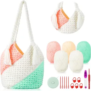 Whdiystella Crochet Bag Kit Crochet Kit for Beginners Starter Knitting Kit with Step-by-Step Video Tutorials Adult Crafts Projects Crochet Yarn, Crochet Hook for Crafting Gift