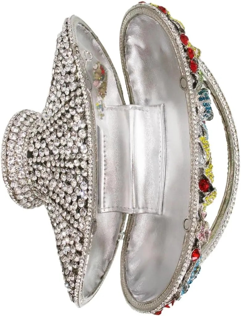 Women Vintage Floral Basket Rhinestones Evening Bag Flower Crystal Clutch Purse Diamond Handbag for Wedding Party