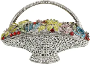 Women Vintage Floral Basket Rhinestones Evening Bag Flower Crystal Clutch Purse Diamond Handbag for Wedding Party