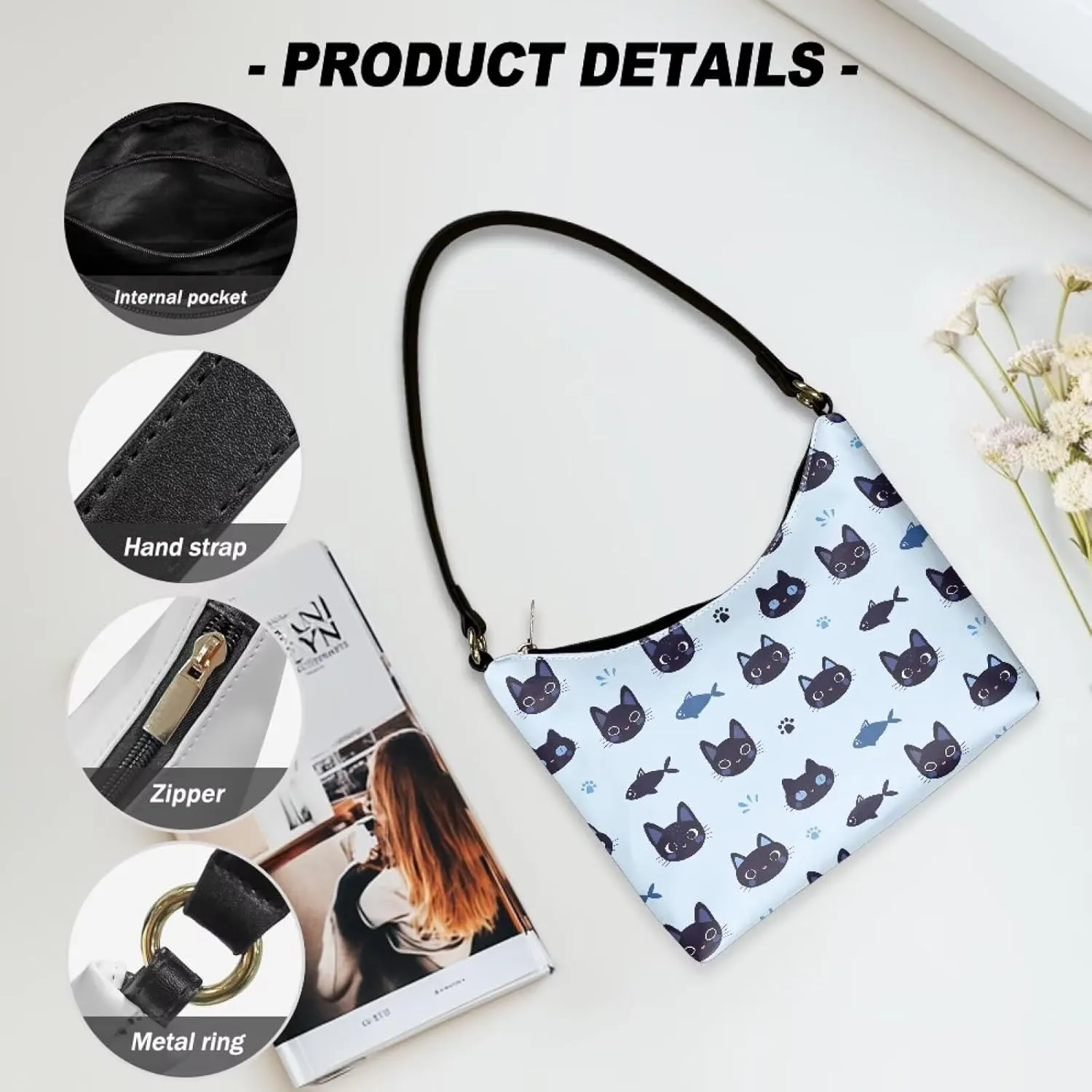 Women’s Underarm Bag Soft PU Leather Shoulder Bag Internal Zipper Pocket Handbag Ladies Small Purse Daily Travel