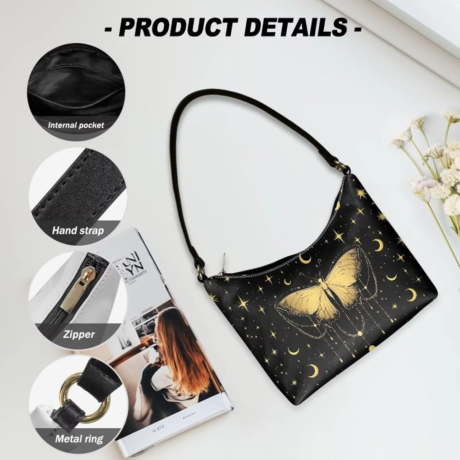 Women’s Underarm Bag Soft PU Leather Shoulder Bag Internal Zipper Pocket Handbag Ladies Small Purse Daily Travel