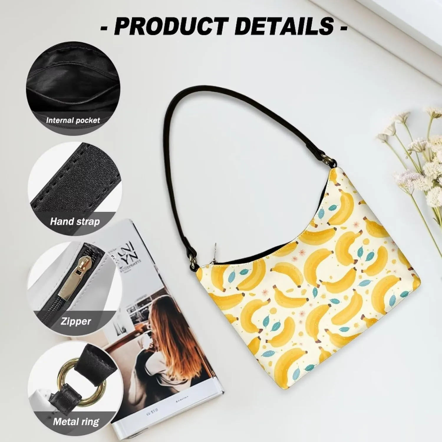 Women’s Underarm Bag Soft PU Leather Shoulder Bag Internal Zipper Pocket Handbag Ladies Small Purse Daily Travel
