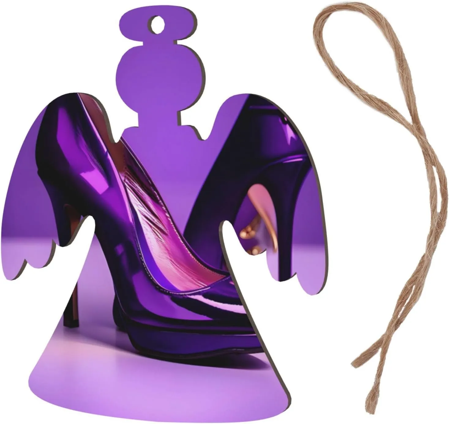 Wooden Christmas Ornaments with Ropes,Christmas Tree Ornaments Decorations for Christmas Holiday,Elegant Purple High Heels with Lipstick Print