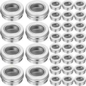 Zubebe 100 Pcs Aluminum Tin Jar Refillable Containers Clear Top Screw Lid Round Tin Container Bottle for Cosmetic, Cream, Diamond Painting, Salves, Balms, Lip Balm, Spices or Others, Silver (2 oz)